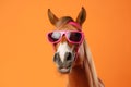 wildlife colourful portrait horse fun funny background smile goggles animal sunglasses. Generative AI.