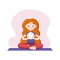 Character of young red-haired girl in the lotus position in flat style