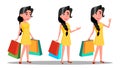 Character Young Woman Shopaholic With Bag Vector