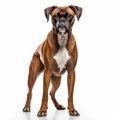 Characterful Boxer Dog Portrait On White Background