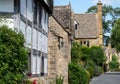 Half timbered and stone cottages in the unspoilt picturesque Cotswold village of Stanton in Gloucestershire UK. Royalty Free Stock Photo