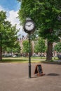A characteristic clock on a square Royalty Free Stock Photo