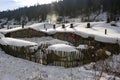 Characteristic farmhouse snowscape