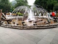 Characteristic Fountain surrounded by hand-woven stone cages