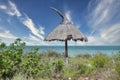 Characteristic natural beach umbrella and the blue sky