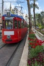 Characteristic red vintage tram going through the old town of Antalya Royalty Free Stock Photo