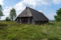 Characteristic stable for German moorland sheep with a straw roof in the natural preserve Lueneburger Heide