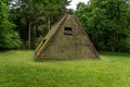 Characteristic stable for German moorland sheep with a straw roof in the natural preserve Lueneburger Heide