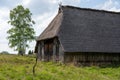 Characteristic stable for German moorland sheep with a straw roof in the natural preserve Lueneburger Heide