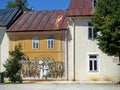 Low houses with a trompe l`oeil to Cetinje in Montenegro.