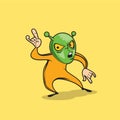 Funny Characters - Allien Dancing on the Floor. Playful and Vibrant Creatures Under the Sunny Yellow Sky