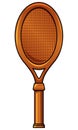 Bronze tennis racket. Cartoon illustration. Bronze medal material. Trophy award for champion of tournament or competition. Glossy