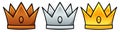 Bronze, silver and golden crown. Symbol for showing different ranks of players or competition participants. For tournament winner