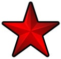 Red star logo isolated on white background. Cartoon illustration of shiny star shaped object. Festive decoration, sports reward