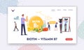 Characters Apply Biotin Supplement Landing Page Template. Vitamin B7 for Good Mood, Health and Dieting