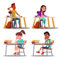 Characters Bored Pupils During Lesson Set Vector