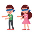 Characters boy and girl with blindfold. play children
