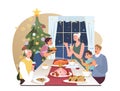 Characters celebrate christmas and new year. Family members or friends