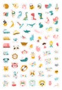 Characters are childish sticker pack. Collection of sticker illustrations with cute kawaii animals, christmas, holidays Royalty Free Stock Photo