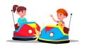 Characters Children Driving Bumper Car Vector Royalty Free Stock Photo