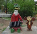 Characters from the children`s cartoon Cheburashka and crocodile Gena