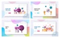 Characters Cleaning Room from Contagious Covid19 Cells Landing Page Template Set. People in Protective Suit