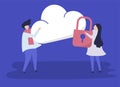 Characters of a couple and a cloud security illustration Royalty Free Stock Photo