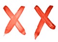 2 characters - Cross, X - red watercolor painted by hand with a rough brush. Vintage pattern for design