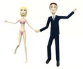 Characters dancing -businessman and girl in underwear