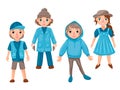 Characters in different clothes, guys and girls. Vector illustration of people. Royalty Free Stock Photo