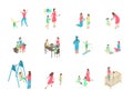 Characters Different Nanny and Children Set 3d Isometric View. Vector Royalty Free Stock Photo