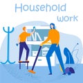 Characters Doing Household Work Cleaning Home Royalty Free Stock Photo