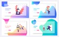 Characters Escape Home Isolation, Freedom Landing Page Template Set. People Leaving Cages and Run into Open Door
