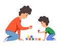 Characters for Fatheres Day. Father and son play together with dice, build a castle. Royalty Free Stock Photo