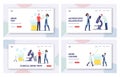 Characters Give Urine Test in Clinical Laboratory Landing Page Template Set. Tiny Doctors at Huge Microscope