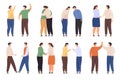 Characters with greeting gestures. People greet with waving, handshake, hug and high five. Flat man and woman bow Royalty Free Stock Photo