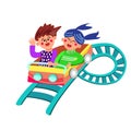 Characters Have Fun Riding Rollercoaster Vector Illustration