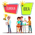 Characters Have Scientific Idea And Eureka Vector