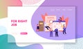 Characters Hiring Job Landing Page Template. People Waiting Work Interview in Office with Applicants, Cv Documents