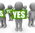 Characters Holding Yes Signs Mean Agreement Royalty Free Stock Photo