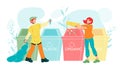 Characters Human Sorting Recycling Garbage Vector Illustration