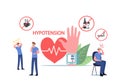 Characters with Hypotension Symptoms Measuring Arterial Blood Pressure, Cardiology Diseases. People with Tonometer