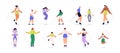 Characters jumping with skipping rope set. Cardio workout, kids game. Happy people doing aerobic exercise, sports