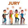 Characters Jury With Sign Boards Show Score Vector Royalty Free Stock Photo