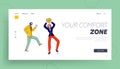 Characters Leaving Comfort Zone Landing Page Template. Woman Celebrate Victory Holding Golden Goblet