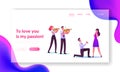 Characters in Loving Relation Landing Page Template. Man Stand on Knee Holding Ring Making Proposal in Romantic Setting Royalty Free Stock Photo