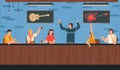 Characters male, female sit in music beer bar, alcohol party night, adult people alcohol consumption, flat vector
