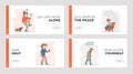 Characters Mental Problems Landing Page Template Set. Bipolar Disorder, Insomnia, Kynophobia, Depression, Schizophrenia