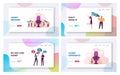 Characters Money Talks Landing Page Template Set. People Stand near Huge Microphone with Dollar Communicate