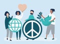 Characters of people holding peace icon illustration